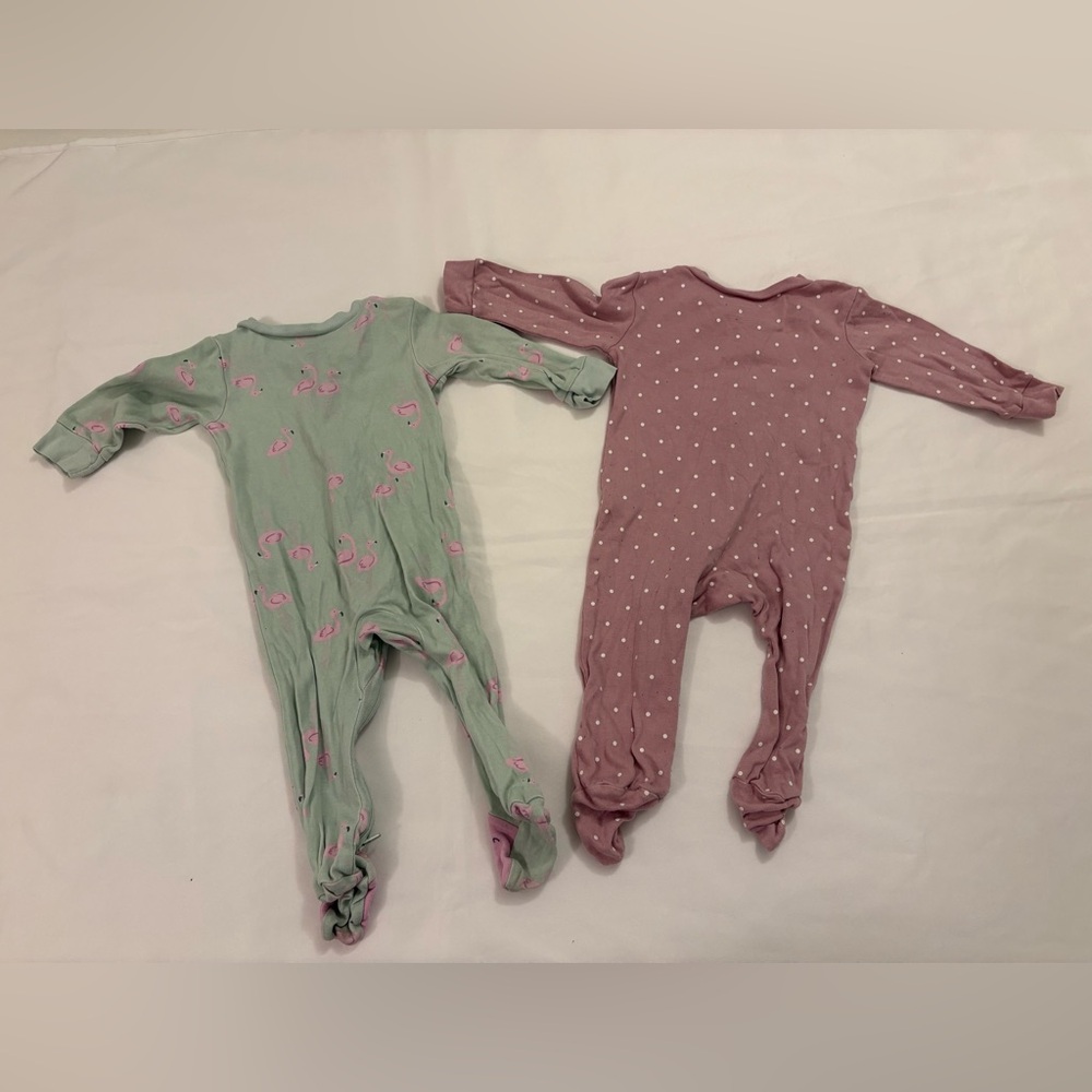 Footed sleep & play pajama set of 2, 9m, 2-way zippers baby girl - Picture 2 of 7